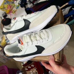 Nike Waffle Nav White and Tan Sneakers with Black Swoosh (Brand New)